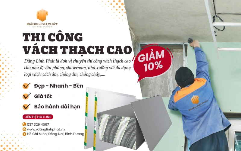 Khuyến mãi giảm 10% thi công vách thạch cao tại Tân Uyên