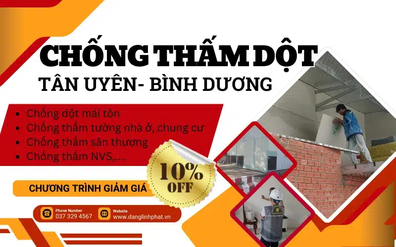 Banner giới thiệu dịch vụ chống thấm dột tại Tân Uyên, Bình Dương của Xây Dựng Đăng Linh Phát.