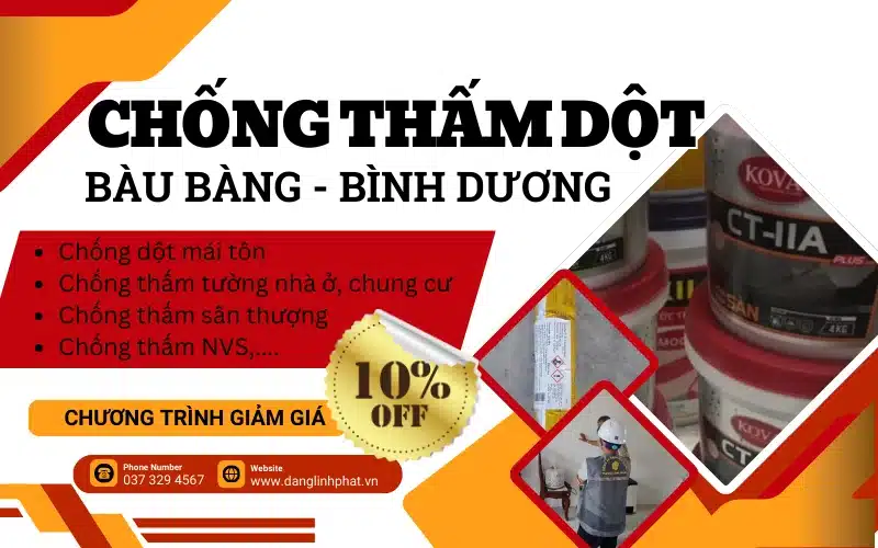 Banner dịch vụ chống thấm dột Bàu Bàng – Xây Dựng Đăng Linh Phát, bảo hành công trình 2–5 năm.