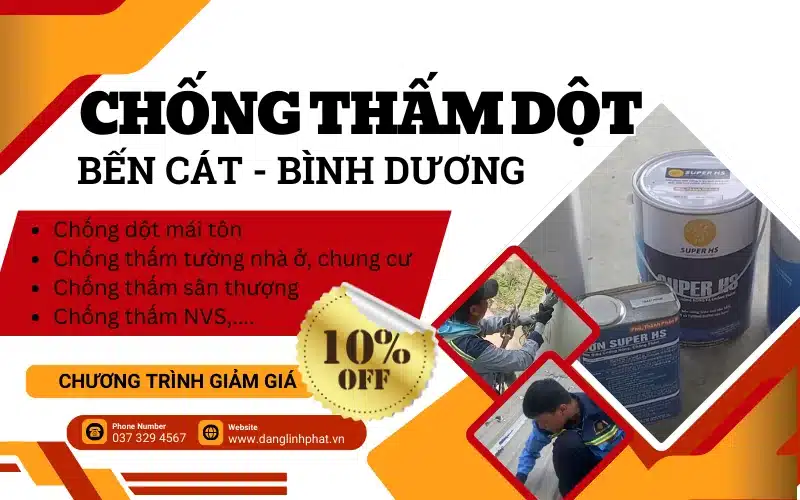 Banner dịch vụ chống thấm dột Bến Cát – Đội ngũ thi công chuyên nghiệp, xử lý triệt để thấm nước.